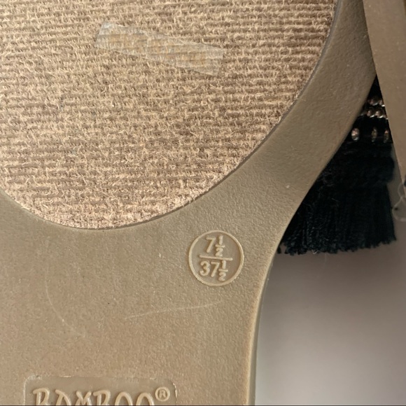 Bamboo Fringe and Sequin Band Flat Slide Sandals, Black Green White, Size 7 1/2 - Picture 5 of 5